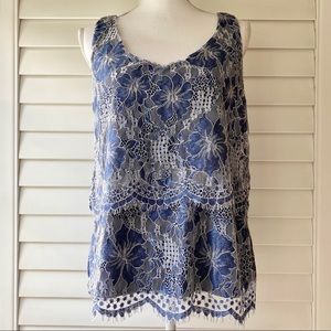 YESSICA l Blue Floral Layered Lace Tank Top (S-M)